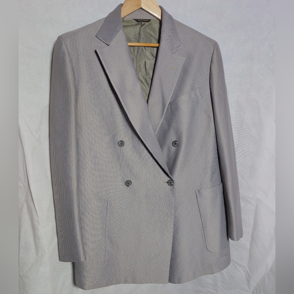 Vintage The Sovereign By Barry Men's Gray Striped Double-Breasted Blazer